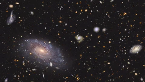 Space Journey Towards Deep Field of Galaxies Stock Footage 288015098