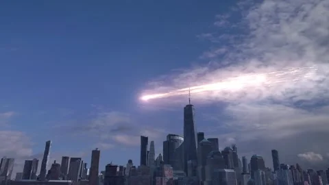 Space junk or Meteors falling above new York sky Stock Footage 247873625