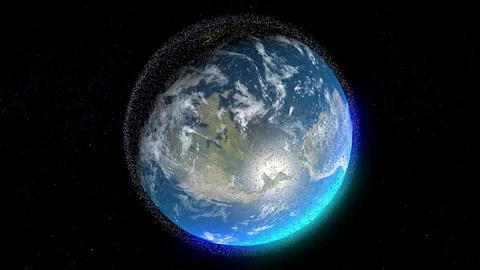 Space junk orbiting around earth - concept of pollution around our planet Stock Footage 102152717