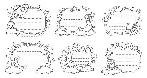 Space kids memo notes frames, spaceships and stars Stock Illustration