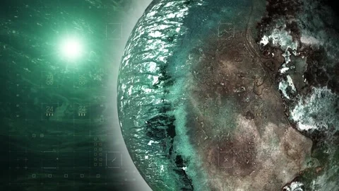 Space landscape with a planet and the arrival of a drone ship 動画素材 249948437