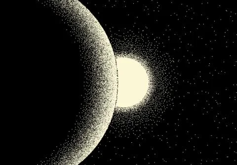 Space landscape with scenic view on planet and stars made with retro dotwork  스톡 일러스트