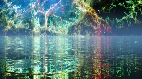Space landscapes in water reflection. Loop Live Wallpaper Video stock 136883319