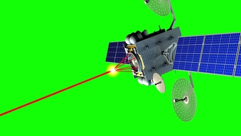 Space laser weapon. Green chroma key, fictional military satellite on orbit. Stock Footage 85029135