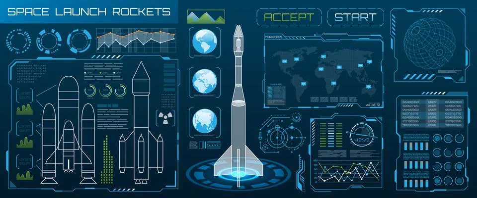 Space Launch Interface Rockets, Sky-fi HUD. Head Up Display Stock Illustration