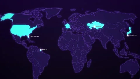 Space Launch Sites on Cyber Map Stock Footage 341360851