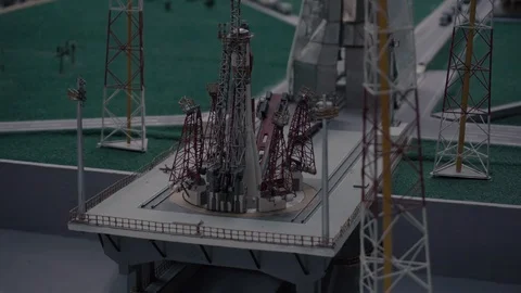 Space launch system. Exhibition of Spaceport in miniature in Space museum. Stock Footage 111133308