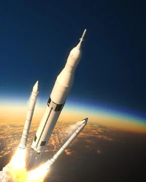 Space Launch System Solid Rocket Boosters Separation In Stratosphere Stock Illustration