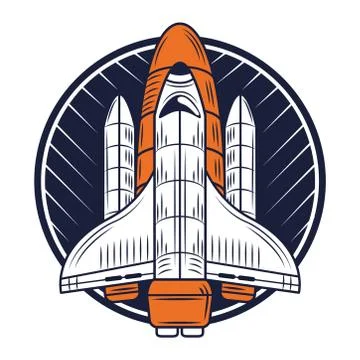 Space launching rocket badge icon Stock Illustration