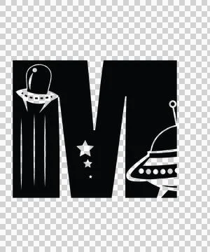 Space Letter M Decorating With Elements Ufo Stock Illustration