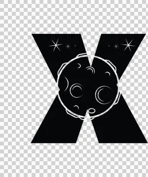 Space Letter X With Moon And Stars 스톡 일러스트