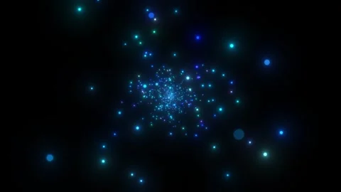 Space lights. Multicolored neon dots fly to the center of the black screen and Stock Footage 247818474