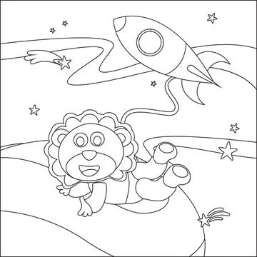 Space lion or astronaut in a space suit with cartoon style. Creative vector Stock Illustration