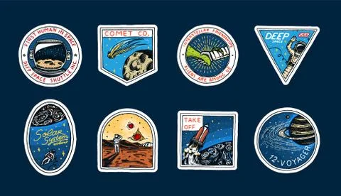 Space logo. Exploration of the astronomical galaxy. Mission Mars. Astronaut or Illustrazione stock