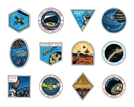 Space logo. Exploration of the astronomical galaxy. Mission Mars. Astronaut or Illustrazione stock