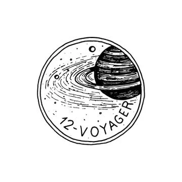 Space logo with the planet. Exploration of the astronomical galaxy. mission Illustrazione stock