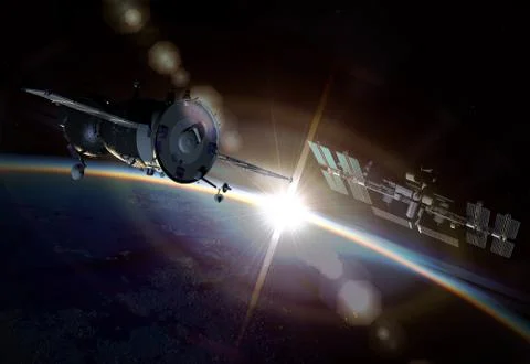 Space maneuver on the Earth orbit Stock Illustration