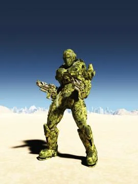 Space Marine with Distant City Stock Illustration