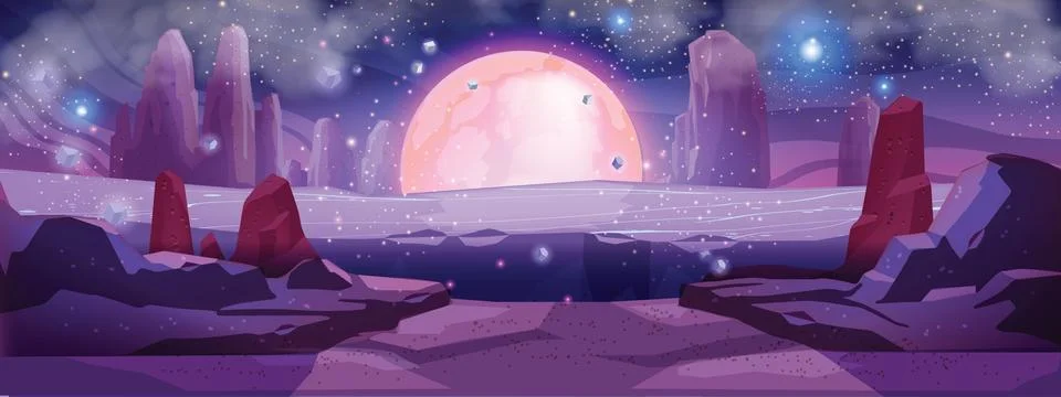 Space Mars game background, alien planet vector cartoon landscape 스톡 일러스트
