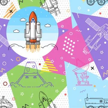 Space memphis seamless pattern Stockillustratie