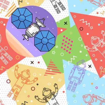 Space memphis seamless pattern 스톡 일러스트