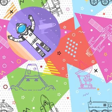 Space memphis seamless pattern Stock Illustration