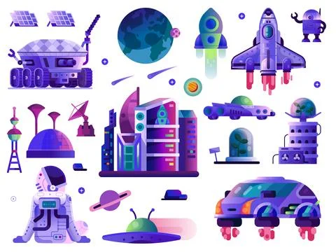Space Mission Galaxy Exploring Gradient Circle Icons Stock Illustration