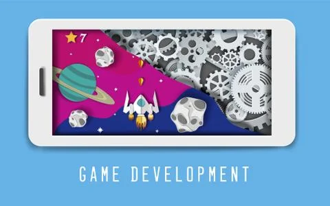 Space mobile game development banner template, vector illustration Illustrazione stock