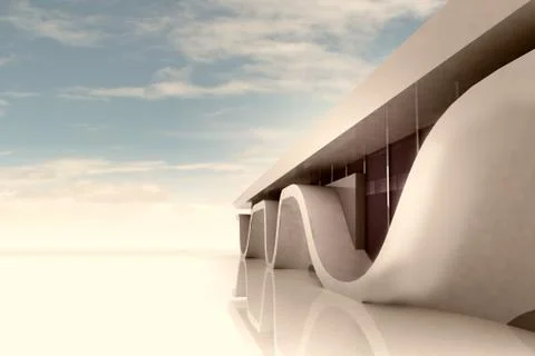 Space with modern building wide sceen wallpaper illustration Stock Illustration