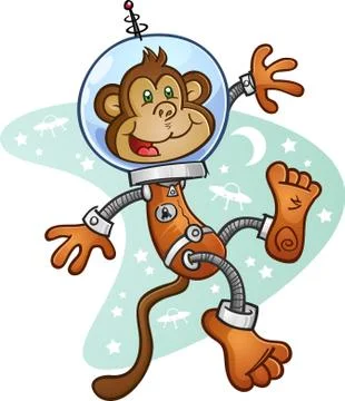 Space Monkey Astronaut Cartoon Character Stock Illustration