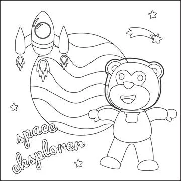 Space monkey or astronaut in a space suit with cartoon style. Illustrazione stock