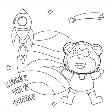 Space monkey or astronaut in a space suit with cartoon style. Illustrazione stock