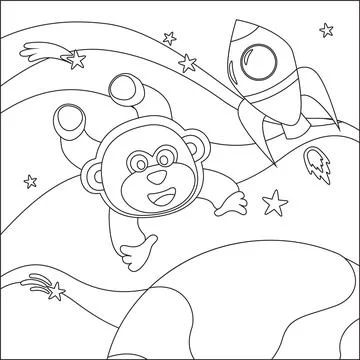Space monkey or astronaut in a space suit with cartoon style. Creative vector Illustrazione stock
