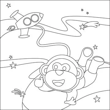 Space monkey or astronaut in a space suit with cartoon style. Creative vector Illustrazione stock