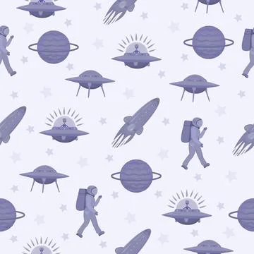 Space, monochrome seamless pattern Stock Illustration