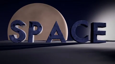 Space Monolithic Letters on a Barren Alien Plateau with a Planet Rising on the Stock Footage 342221689