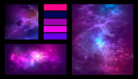 Space moodboard collage of vector illustrations. Purple galaxy layout for p.. Stock Illustration