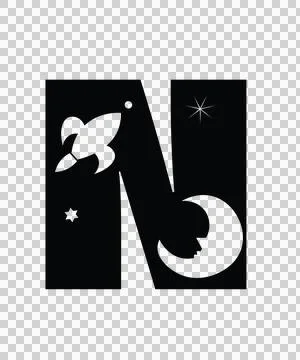 Space N Letter Decorated With Rocket And Moon 스톡 일러스트