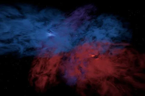 Space nebula 3D illustration with blue and red cosmic clouds and stars Stock Illustration