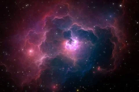 Space nebula. Giant interstellar cloud and stars scattered across the univers Stock Illustration