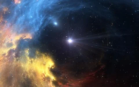 Space nebula. Giant interstellar cloud and stars scattered across the univers Stock Illustration