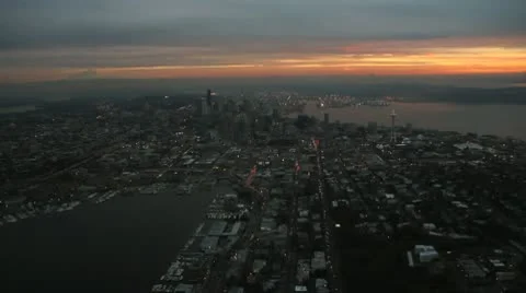 Space Needle and Downtown Seattle at Sunset Stock Footage 10577703
