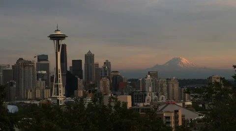 Space needle and mt rainier Stock Footage 57216998