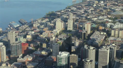 Space Needle and Seattle Center Panning Aerial Stock Footage 34142630