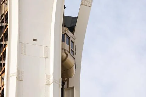Space Needle elevator ascending the observation tower in Seattle Stock Photos