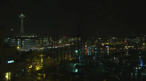 Space Needle Night Zoom Stock Footage 65255275