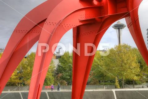 The Space Needle from Olympic Sculpture Park in Seattle, Washington Stock Photos