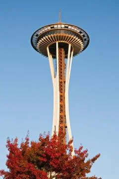 Space needle in seattle during the sunset Stock Photos