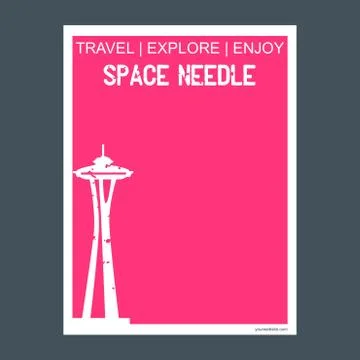 Space Needle Seattle, Washington monument landmark brochure Flat style and ty 스톡 일러스트