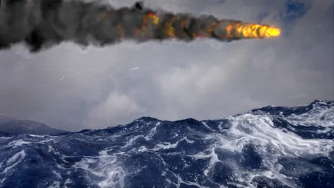 Space object burning in the air over the sea Stock Footage 145520440